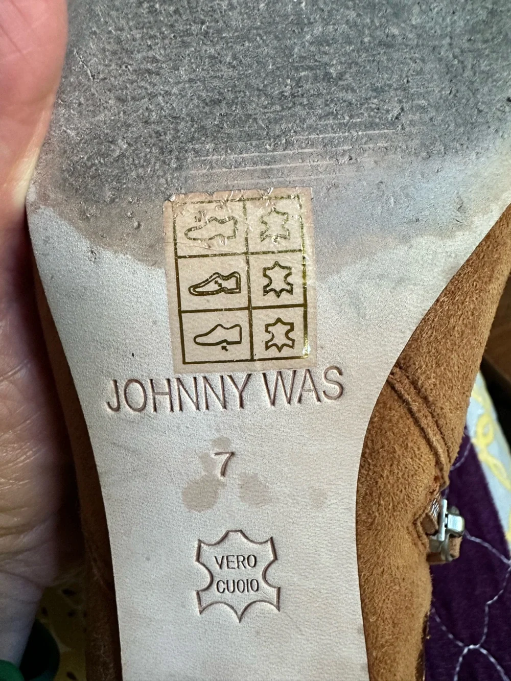 Johnny Was Taline Embroidered Suede Heeled Booties Tan Brown Size 7 Boho